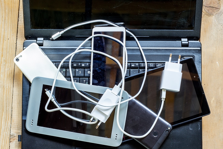 Group electronic devices and office equipment. Smartphones, tablet, eBook, battery charger